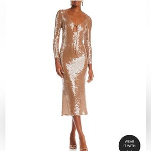 BARDOT Verona Sequin Long Sleeve Maxi Dress Nude Size 6/M